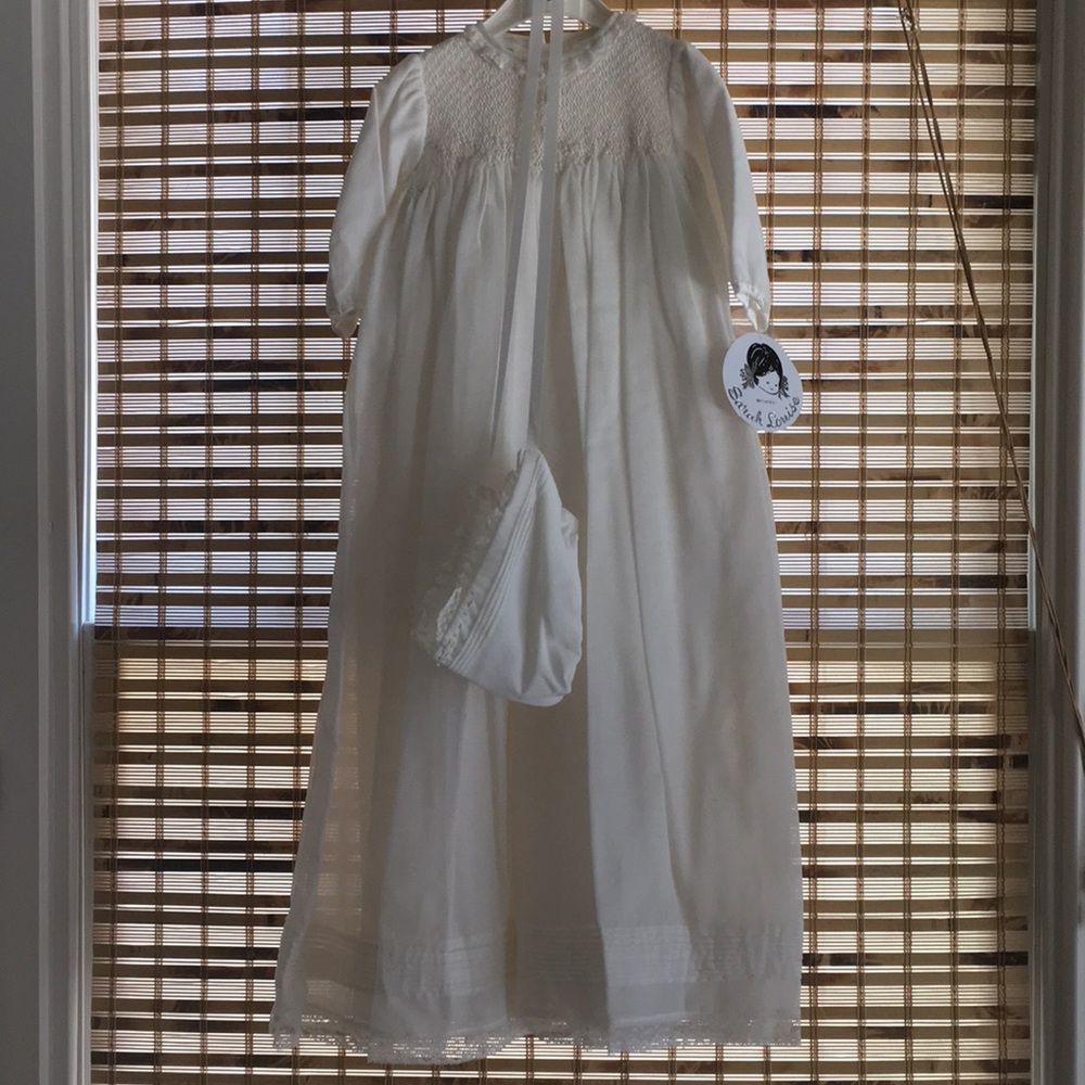 Hand-detailed Baptism/Christening Gown & Bonnet